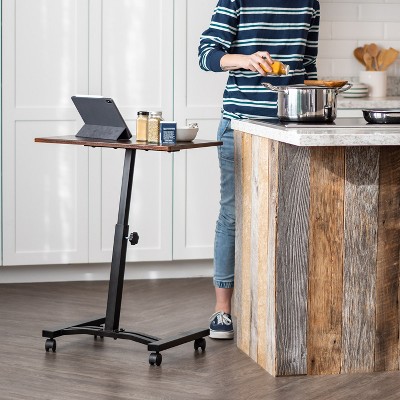 Brown Adjustable Height Mobile Laptop Cart with Wood Top
