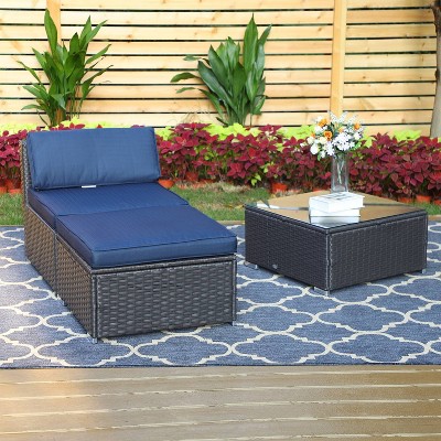 Outdoor Rattan Sectional with Cushions - Blue - Captiva Designs