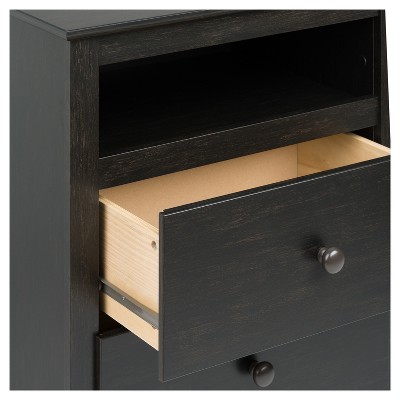 Washed Black 2-Drawer Nightstand with Open Shelf