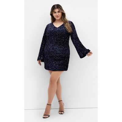 Women's Plus Size Sequin Neptune Dress - navy | CITY CHIC
