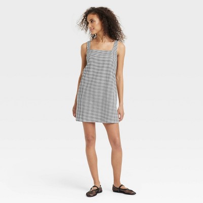 Women's Tank Mini Shift Dress - A New Day™ Black Gingham M