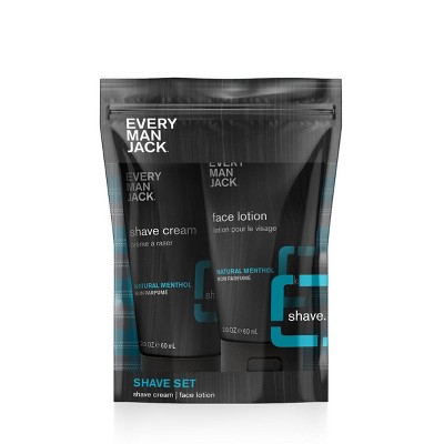 Every Man Jack Men's Natural Menthol Shave Trial & Travel Pouch Set - Shave Cream, Post Shave Lotion - 2ct