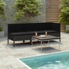 vidaXL Patio Lounge Set with Cushions, 3 Piece, Poly Rattan Material, Weather-Resistant, Easy-to-Clean, All-Black, Outdoor Furniture - 2 of 4