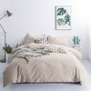Tan Gingham Duvet Cover Queen, 100 Washed Cotton Beige Plaid Set with 2 Pillowcases - 2 of 4