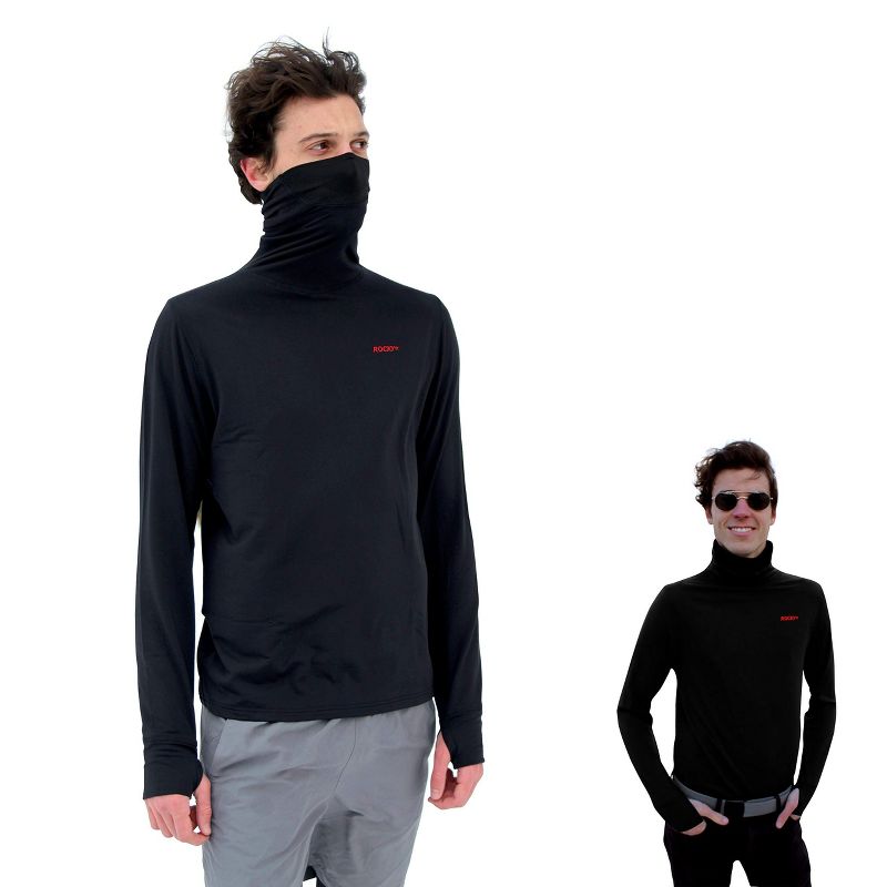 Rocky Face Mask Shirt - Mock Turtleneck (Gaiter-Neck Protection) Thermal Men & Women - Long Sleeve, High Coverage Base Layer (Black - Small)