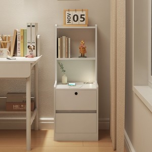 FONTOI Nightstand with Charging Station, Smart Nightstand with Bookshelf, Bedside Tables with Storage Cabinet for Bedroom, White, 15.74"*41.14"*15.74" - 1 of 4