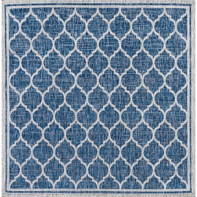 Navy & Gray Synthetic Geometric Square Indoor/Outdoor Rug - 5'