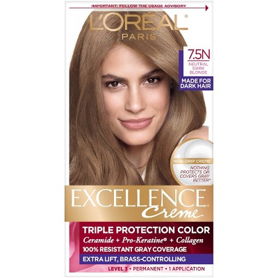 L'Oreal Paris Excellence Creme Permanent Triple Protection Hair Color - 7.5N Dark Neutral Blonde - 1 kit