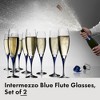 Orrefors Intermezzo 7 Fl. Oz. Stemmed Champagne Flute Glasses - Set of 2, Blue Drop - Kitchen & Dining Crystal Glassware - Dishwasher Safe - 2 of 4