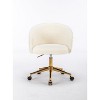 Okak Wool Office Chair, Vanity Chair with Adjustable Height and Golden Metal Base, Comfy Chair for Office, Bedroom, Vanity Room, White - 2 of 4