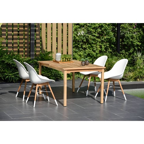 Metz 5pc Rectangular Teak/Resin Patio Dining Set – White – Amazonia For Sale