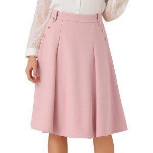 INSPIRE CHIC Women's High Waist Button Decor Vintage Pleated Flared Midi Skirt - 1 of 4