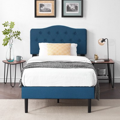 VECELO Upholstered Bed Wooden Platform Bed with Velvet Adjustable Headboard No Box Spring Neededs Frame