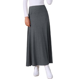 INSPIRE CHIC Women's High Waisted Solid Stretch Comfy Stylish Flowy Flare Casual Maxi Skirts - 1 of 4