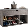 2-Tier Wooden Shoe Storage Bench with Flip Top Storage Space and Padded Cushion - 4 of 4