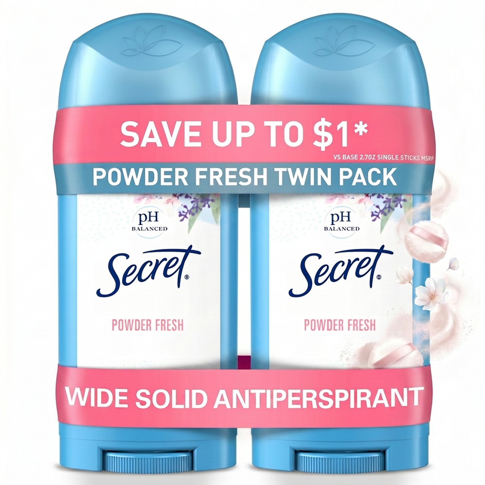 Photos - Deodorant Secret Solid Antiperspirant &  - Powder Fresh Scent - 2.7oz/2ct: Paraben-Free Underarm Care, Invisible Solid 