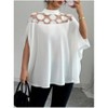 Women's Mock Neck Blouse with Sheer Embellished Yoke Flowy Long Sleeve Top - 3 of 4