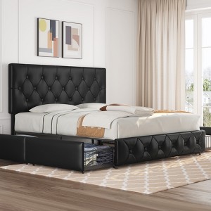 Yaheetech Upholstered Faux Leather Bed Frame with Adjustable Headboard - 1 of 4