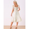 Allegra K Women's Floral Organza Square Neck Puff Short Sleeve Midi Dresses - 3 of 4