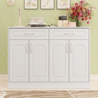 Famapy White 2-Doors Entryway Shoe Cabinet With Storage Drawer