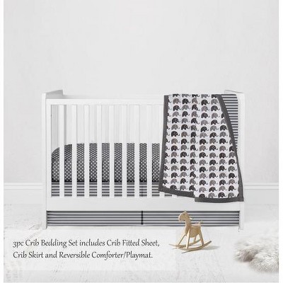 Bacati - Elephants White/Gray 3 pc Crib Bedding Set