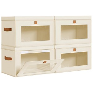 Aoibox Large Fabric Storage Bins with Lids Front Window Handles Collapsible Organizer for Clothes Books 4 Pack - 1 of 4