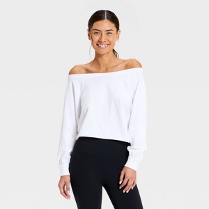 Women's Washed Jersey Off The Shoulder Cropped Long Sleeve Top