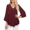 Coolmee Womens Dressy Blouse V Neck Double Layers Elastic Mesh Casual Flowy Work Shirts Ruffle 3/4 Flared Sleeve Tunic Tops - 2 of 4