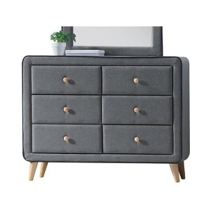 Royal Hampton Style Wood and Fabric Upholstery Dresser with 6 Drawers, Gray - 1 of 1