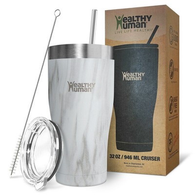 32oz Stone White Stainless Steel Insulated Travel Tumbler with Straw & Lid