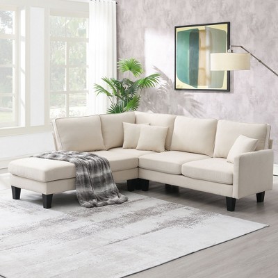 NicBex Sectional Sofa with Chaise Lounge & 3 Pillows L Shaped Modular Sofa for Living Room & Apartment, Beige
