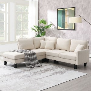 NicBex Sectional Sofa with Chaise Lounge & 3 Pillows L Shaped Modular Sofa for Living Room & Apartment, Beige - 1 of 4