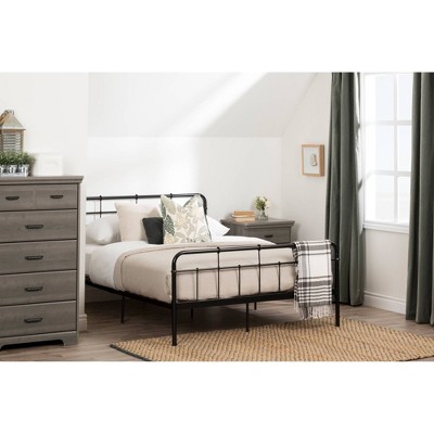 Black Metal Full Platform Bed with Headboard and Slats