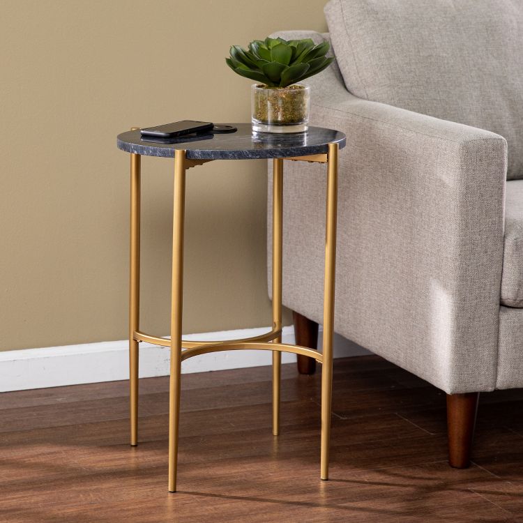 Clarvin Side Table with Wireless Charging Station - Gold/Black - SEI, 2 of 8