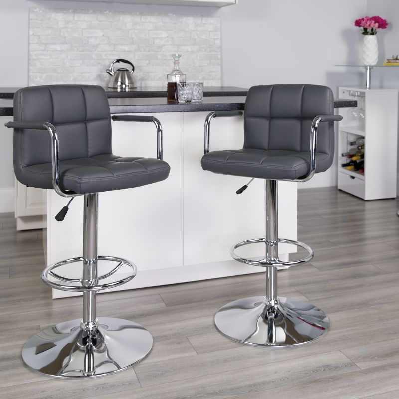 Flash Furniture Contemporary Quilted Vinyl Adjustable Height Barstool with Arms and Chrome Base, 3 of 11