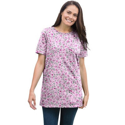 Woman Within Plus Size Perfect Printed Short-Sleeve Crewneck Tee