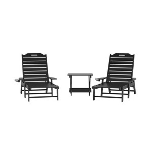 Merrick Lane 3-Piece Adirondack Chairs/Table Set for Indoor/Outdoor Use with 2 Adjustable Lounge Chairs with Cup Holders and Folding Side Table - 1 of 4