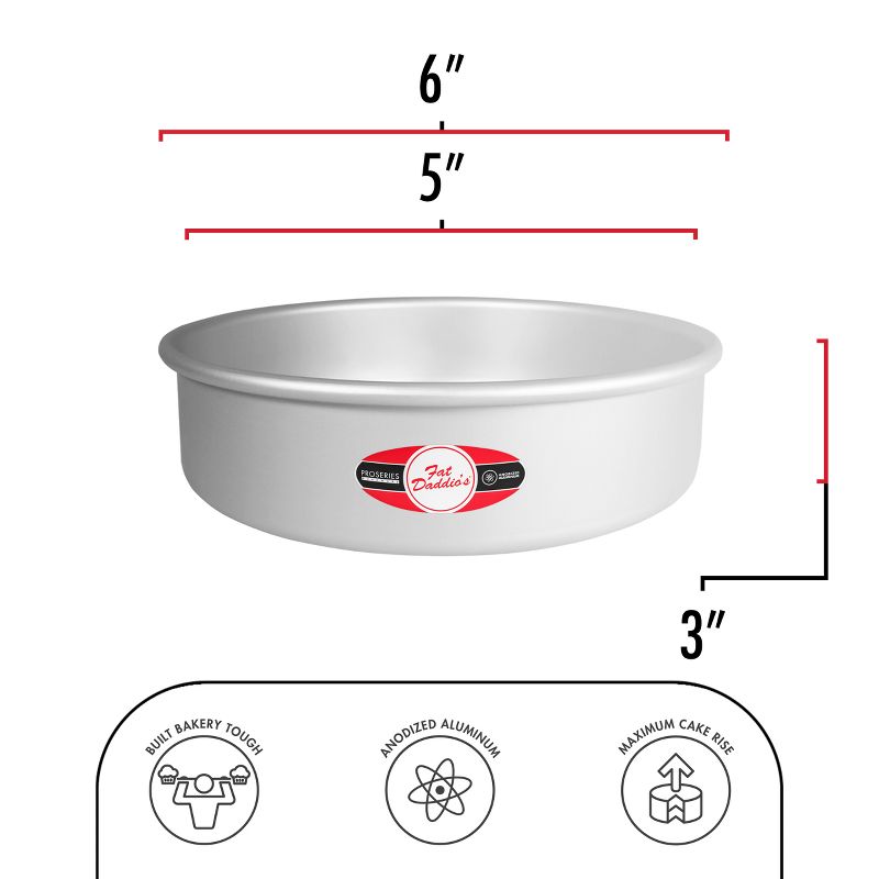 Fat Daddio's 5" x 3" Anodized Aluminum Round Cake Pans, 3" Deep - Pack of 6, 4 of 6