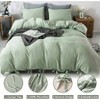 Sage Green Queen Size Duvet Cover Set, 3 Pieces Soft Washed Microfiber, with Bowknot. - 2 of 4