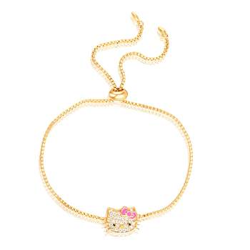 Sanrio Hello Kitty Officially Licensed Authentic Silver or Gold Plated Pave Hello Kitty Face Lariat Bracelet