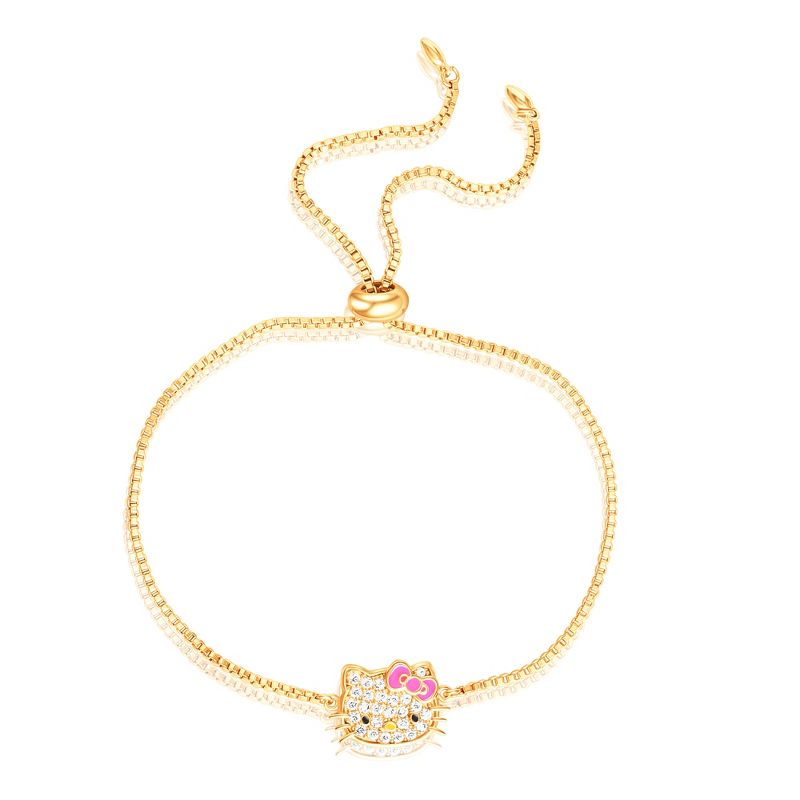Sanrio Hello Kitty Officially Licensed Authentic Silver or Gold Plated Pave Hello Kitty Face Lariat Bracelet, 1 of 7