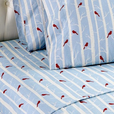Queen Blue Cotton Polyester Flannel Deep Pocket Sheet Set