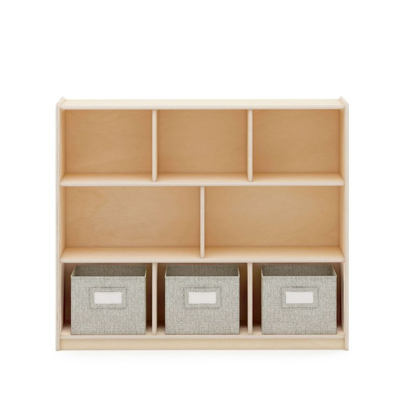Guidecraft EdQ 3-Shelf 8-Compartment Storage 36": Wooden  Cubby Cube Bookshelf Organizer, Home and Classroom Bookcase with Fabric Bins, 4 of 7