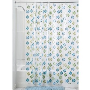 iDESIGN 72"x72" Fishy Shower Curtain Blue/Green: PEVA Non-Woven, Buttonhole Top, Animal Print - 1 of 4