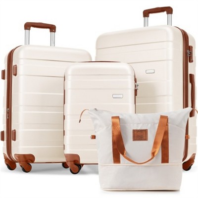 BEAFUP Luggage Sets 4 Piece, ABS Durable Suitcase with Travel Bag, Carry On Luggage Suitcase Set with 360° Spinner Wheels