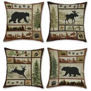 Rustic Cabin Bear Throw Pillow Covers 18 x 18 Inch Set of 4 Lodge Moose Deer Animal - 1 of 4