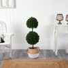 Nearly Natural 3.5-ft Boxwood Double Ball Artificial Topiary Tree in Boho Chic Handmade Cotton & Jute White Woven Planter UV Resistant - 3 of 4