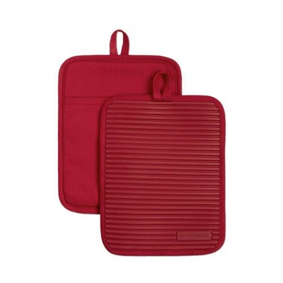 KitchenAid 2pk Silicone Ribbed Pot Holders Red