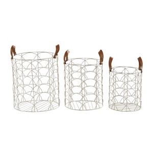 Set of 3 Metal Storage Baskets Silver - Olivia & May: Luxury Round Decorative Universal Placement - 1 of 4