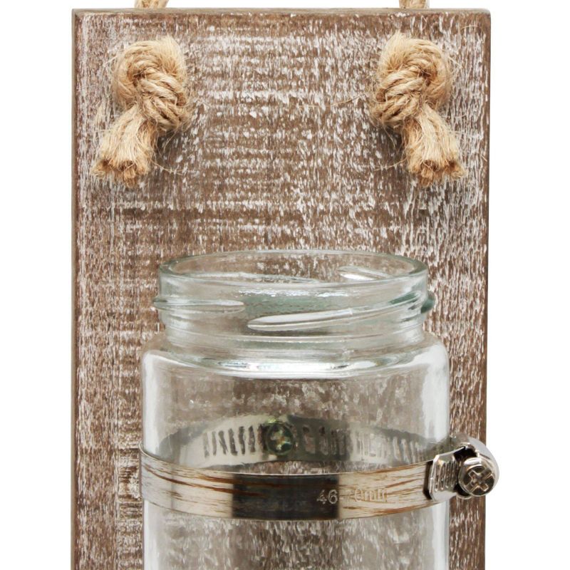Set of 2 3.3&#34; x 5.5&#34; Rustic Wooden Mason Jar Wall Sconce Set Worn White/Brown - Stonebriar Collection, 4 of 9